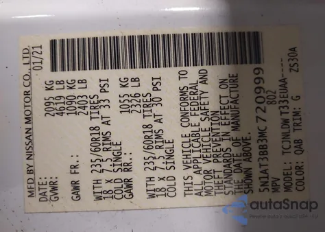 2021 Nissan Rogue Sv Intelligent Awd from USA, damaged, VIN 5N1AT3BB3MC720999